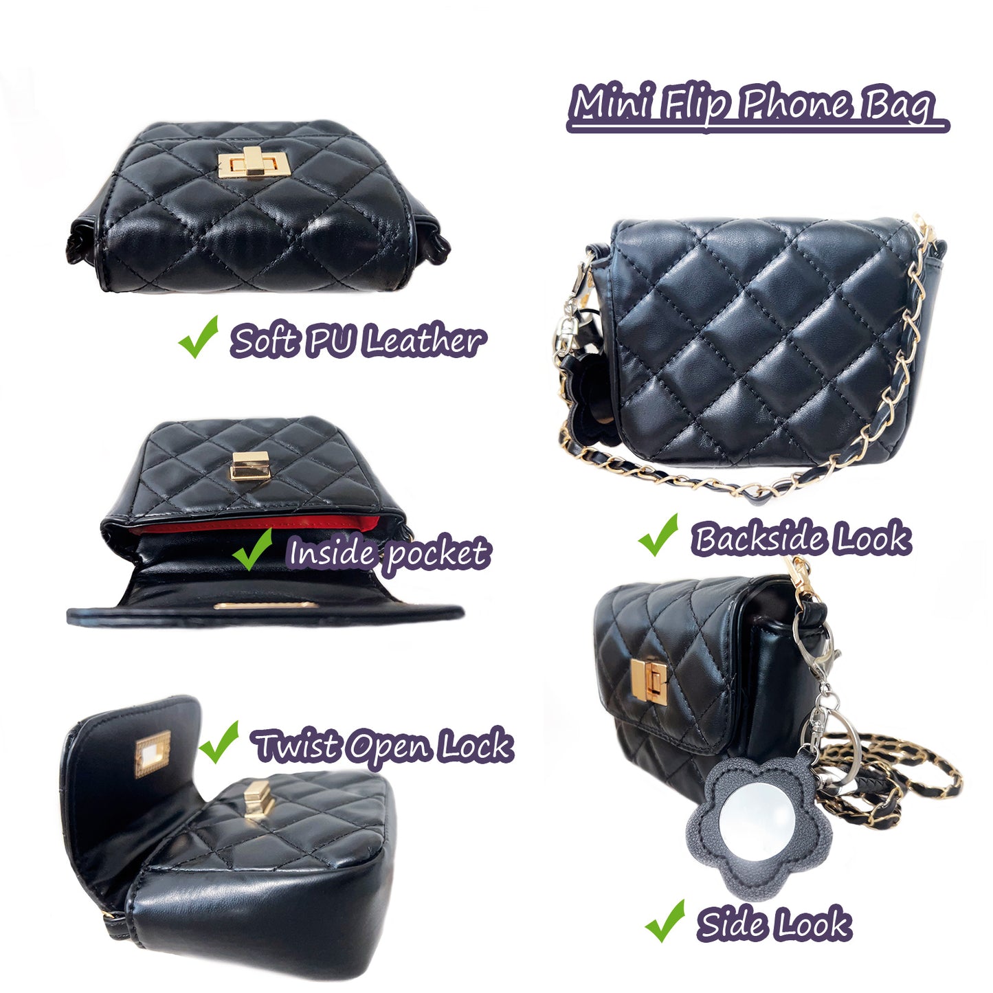 Mini Crossbody Shoulder Bag for Flip Phones