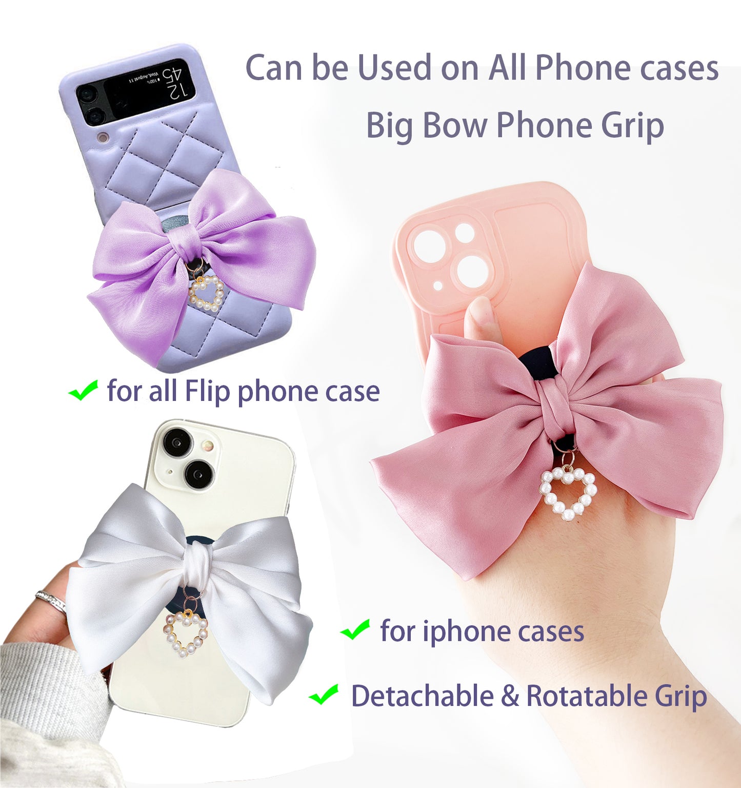 Universal Cute Bow Cellphone Grip Pop Socket for Cell Phone(Black)