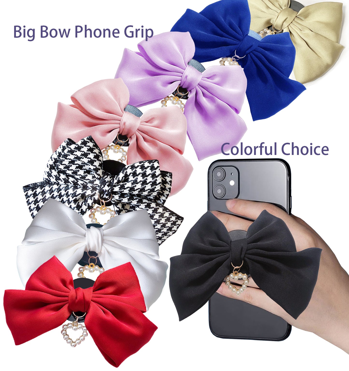 Universal Cute Bow Cellphone Grip Pop Socket for Cell Phone(Black)